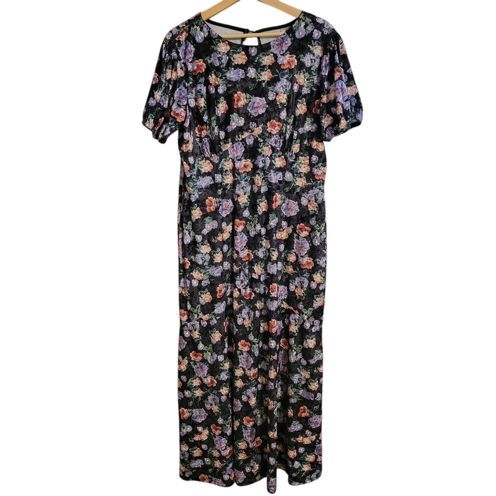 Asos Floral Velvet Short Sleeve Maxi Dress